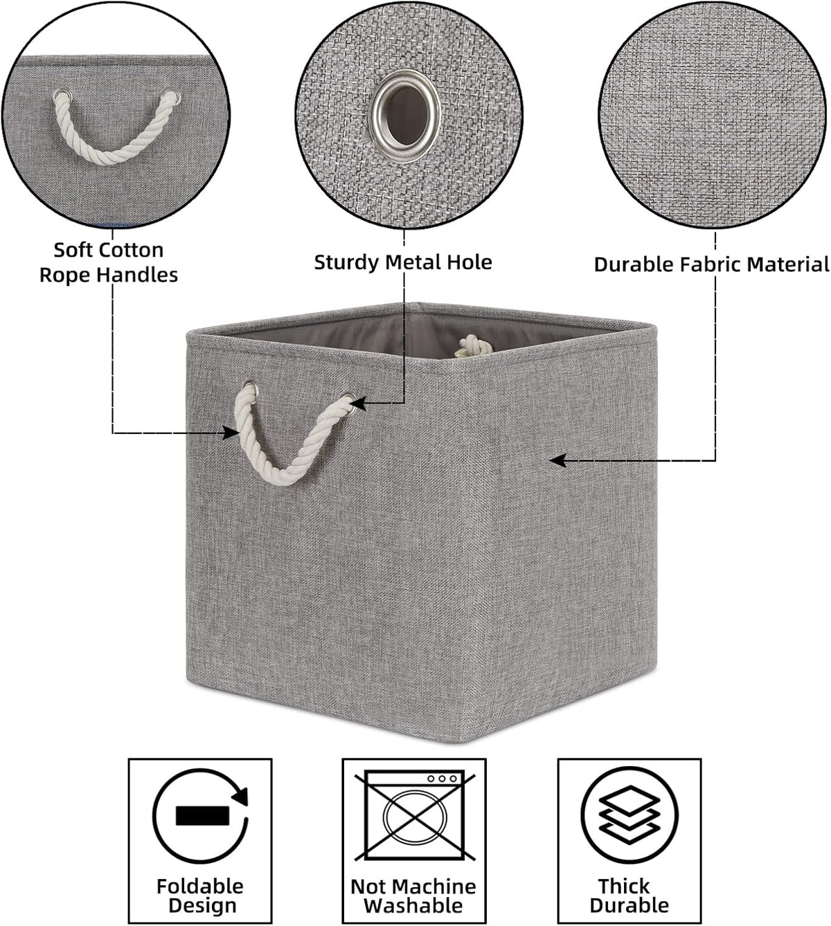Bidtakay Grey Baskets Foldable Storage Cube Bins 13x13x13 Cube Storage Organizer Closet Set of 3 Fabric Storage Baskets for Home Office Large Baskets for Nursery Baby Toy Storage