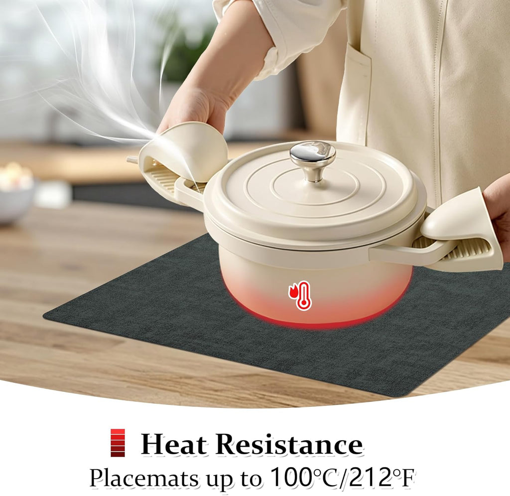 FROMHEART Faux Leather Placemats Set of 6–Waterproof,Heat/Oil Stain-Resistant PU Table Mat–Reversible,Non-Slip,Easy to Clean Place Mats for Kitchen,Dining,Indoor/Outdoor,(Dark Green,11.8" x 17")