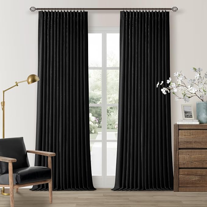 Black 90 Inch Pinch Pleated 100% Blackout Curtains by Twodrapes