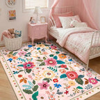 RELEANY Floral Washable 4x6 Area Rugs Pink | Flower Carpet Print Boho Cute Non - Image 8