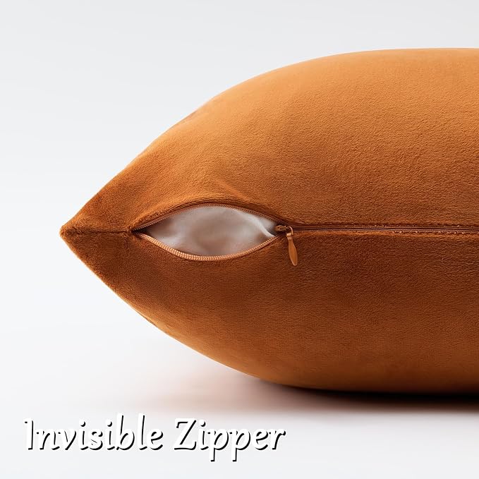 GIGIZAZA Burnt Orange Velvet Throw Pillow Covers 24x24 Pack of 2 | Decorative - Image 4