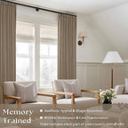 Light Filtering Flax Linen Pleat Living Room Curtains Latte 108 Inch Length | - Image 2
