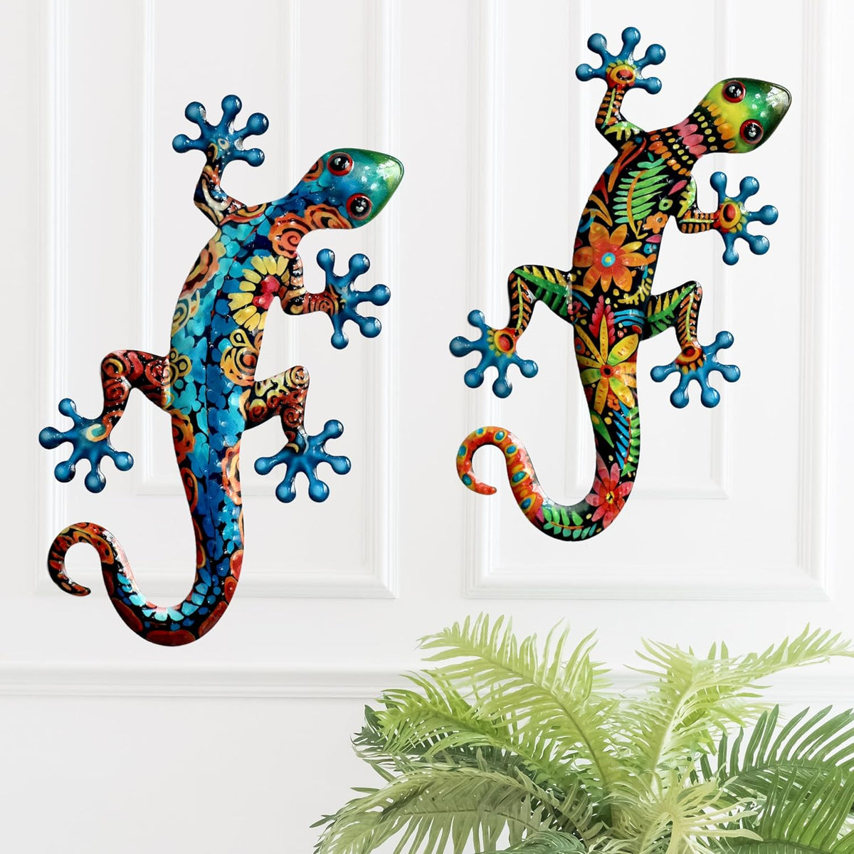 Metal Gecko Wall Art Outdoor Fence Decor Lizards Wall Decoration 2 Pack Suitable for Hanging in Yard Livingroom Wall