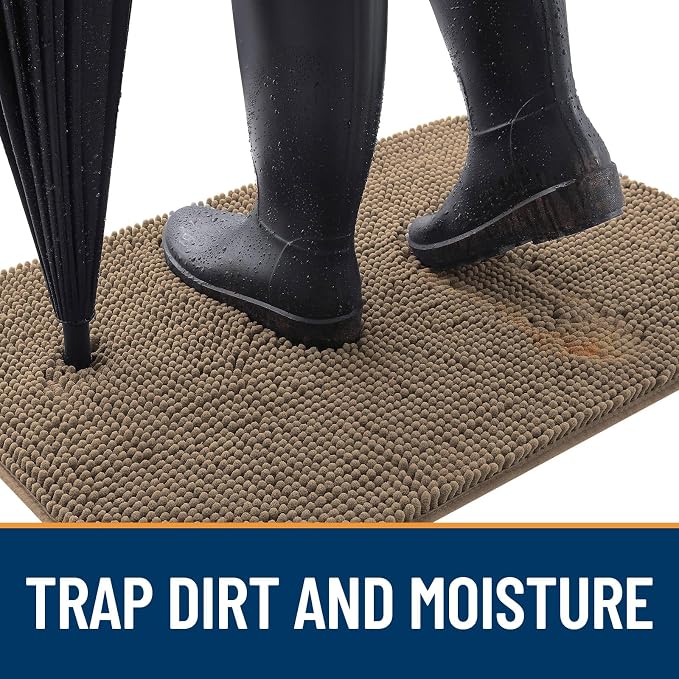 OLANLY Dog Door Mat for Muddy Paws 59x24, Super Absorbent Chenille Mud Mat | Tan - Image 2