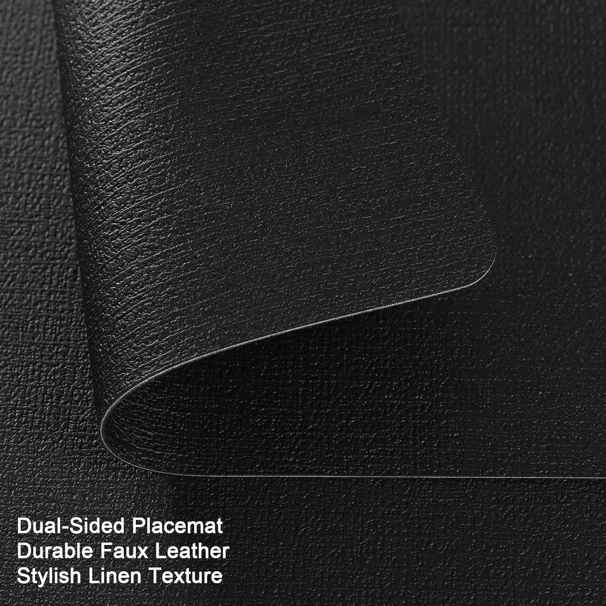 Myir JUN Placemats Dual Sided, Faux Leather Place Mats Set of 8 Indoor Placemats for Dining Table Non-Slip Washable Placemats Heat Resistant Outdoor Table Mats (Set of 8, Black)