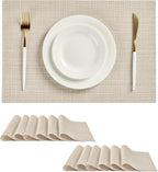 Leetaltree Beige Placemats Set of 12 - Heat Resistant Non-Slip Place mats for Dining Table, Washable Durable PVC Vinyl Woven Table Mats（Beige, 12）