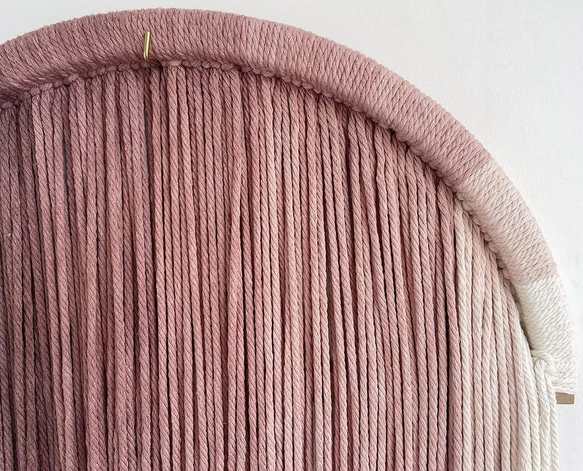 Macrame Boho Wall Decor - Pink Yarn Wall Hanging, 20" Circle Hoop
