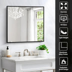 Black Bathroom Mirror for Wall, 30x30 Inch Rectangle Mirrors with Metal Frame, Modern Vanity Wall Square Mirror for Bathroom Living Room, Entryway Hangs Horizontal or Vertical