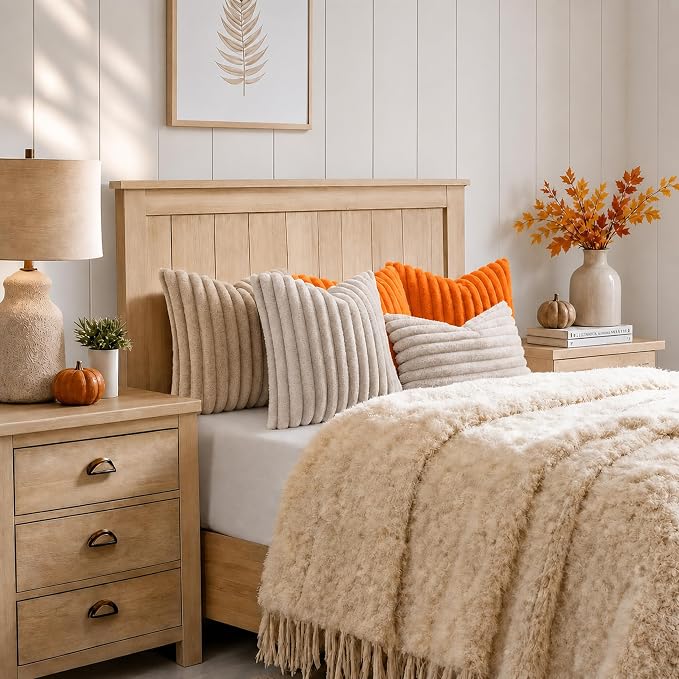 decorUhome Fall Faux Fur Throw Pillow Covers 12x20 Set of 2 Orange | Decorative - Image 8