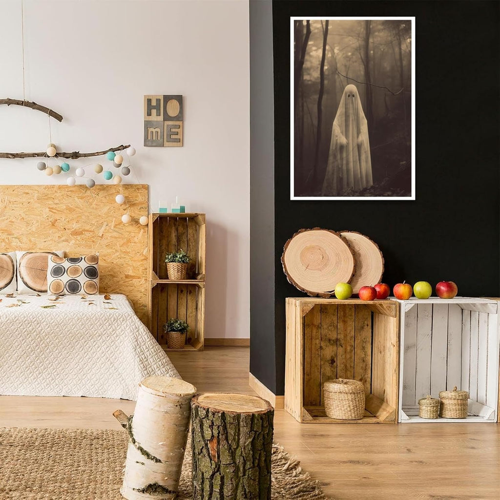 Ghost Forest Spooky Print Poster The Gothic Room Decor Creepy Picture Posters Dark Academia Aesthetic Family Prints Canvas Wall Art Home Apartment Decorations 12X16inch Unframed