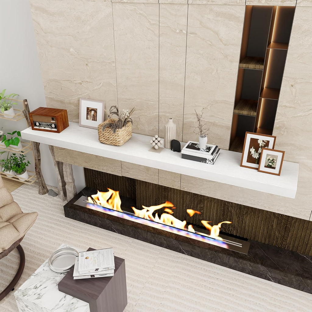 Fun Memories 72 Inch Floating Shelf, 12 Inch Deep Wall Shelf for Fireplace Mantel, Deep Storage Shelves for Home & Office, Wall Shelves with Invisible Bracket, White, Set of 1