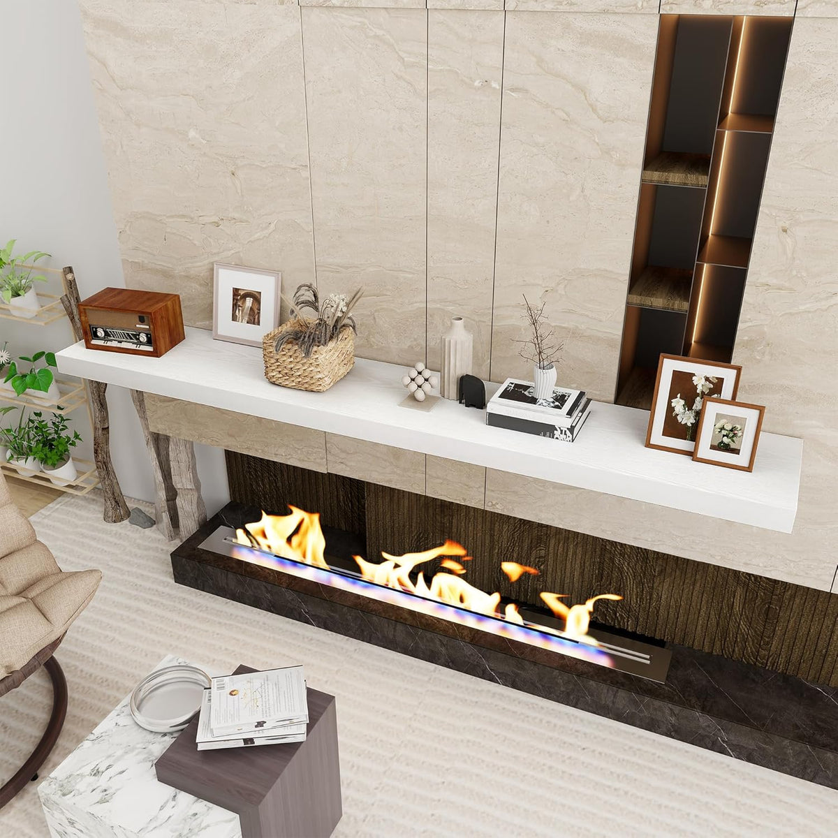 Fun Memories 72 Inch Floating Shelf, 12 Inch Deep Wall Shelf for Fireplace Mantel, Deep Storage Shelves for Home & Office, Wall Shelves with Invisible Bracket, White, Set of 1