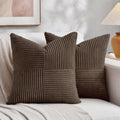 Fancy Homi 2 Packs Dark Brown Decorative Throw Pillow Covers 18x18 Inch for Living Room Couch Bed Sofa, Rustic Farmhouse Boho Home Decor, Soft Corss Corduroy Patchwork Textured Cushion Case 45x45 cm