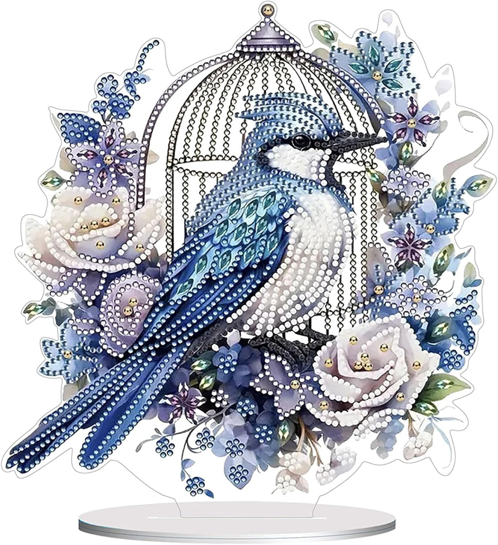 Diamond Painting Kits for Adults Beginners, 5D Full Drill Bird Crystal Art Desktop Ornament, DIY Single Sided Home Office Desk Decor, Creative Craft Gift Set with Tools