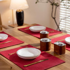 Demetex Christmas Placemats Set of 4 Heat Resistant Red Linen Place Mats Wipeable Cloth Placemats for Party Wedding Holiday Dinner, 13 x 19 inches, Wine Red
