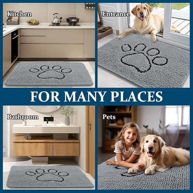 OLANLY Dog Door Mat for Muddy Paws 59x35, Paw Print Design Chenille Mud Mat | - Image 8