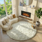 Amdrebio Cream Ivory White Round Fuzzy Rug 4Ft - Image 3