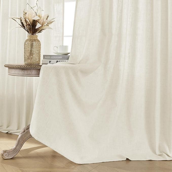 Joydeco Linen Curtains 2 Panel Set, Light Filtering, Ivory on Linen Curtains 90 - Image 4