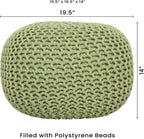 REDEARTH Round Pouf Foot Stool Ottoman - Cotton Knitted Cord Boho Pouffe - Cable Poof Filled Footrest Stuffed for Living Room - Nursery - Bedroom - Patio - Lounge (19.5"x19.5"x14") - Kiwi