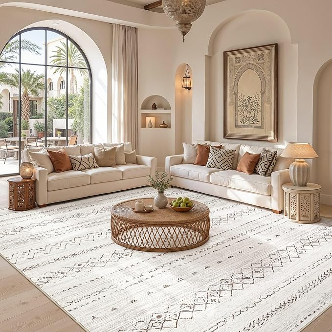 cotiled Boho 9x12 Area Rug for Living Room: Large Moroccan Washable Rug | Stain - Image 5