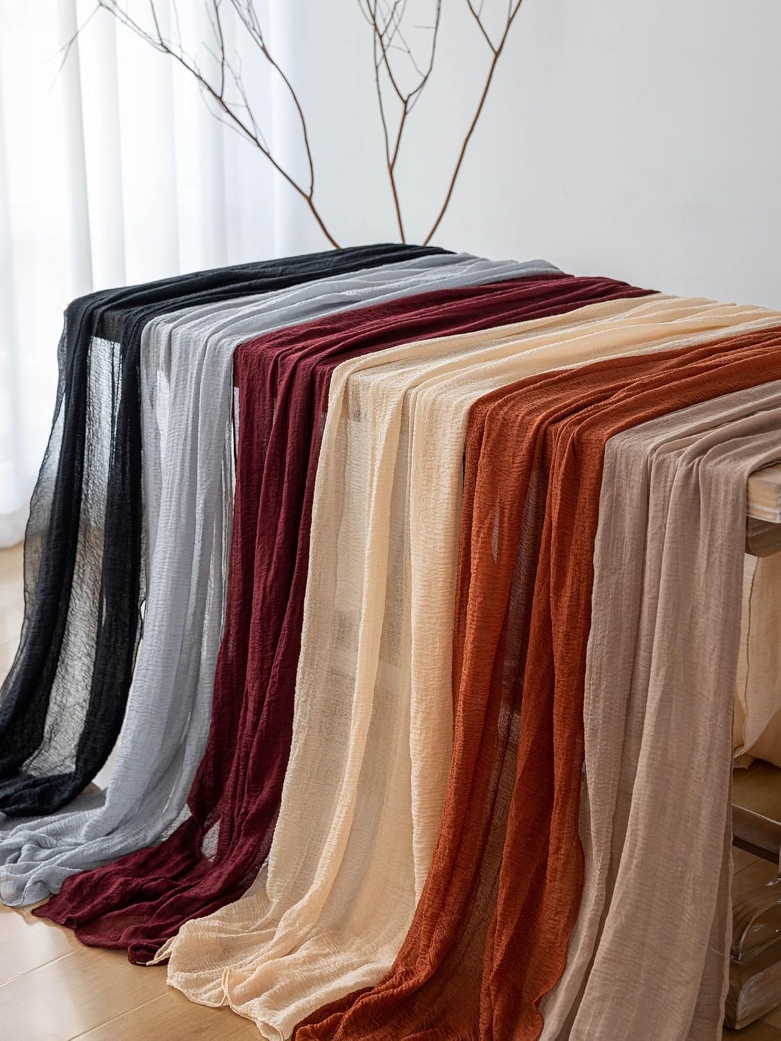 6pcs Dusty Blue Gauze Rustic Cheesecloth Table Runner 120 Inch 10 FT for Wedding Baby Shower Bridal Shower Birthday Engagement Garden Outdoor Party Long Sheer Boho Decorations