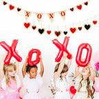 Valentine’s Day Party Decorations Felt XOXO Sign Triangle Pennant Banner Flag Buffalo Plaid Red Black Heart Burlap Garland with Wood Beaded for Wedding Birthday Valentine’s Day Party Supplies
