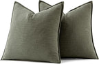 MIULEE Decorative Linen Euro Sham Pillow Covers 24x24 Inch Olive Green | Boho - Image 7