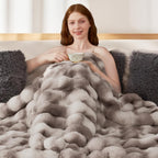 Touchat Luxury 1000GSM Faux Rabbit Fur Throw Blanket, Super Heavy Warm Cozy Brown Blankets for Couch Bed Sofa, Ruched Plush Fuzzy Elegant Soft Reversible Mink Blanket for Living Room Bedroom
