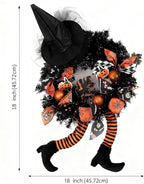 Happy Halloween Wreath for Front Door Decoration with Skeleton Artificial Bone Orange Ornaments Maple Leaf for Party Decor (Halloween Orange)