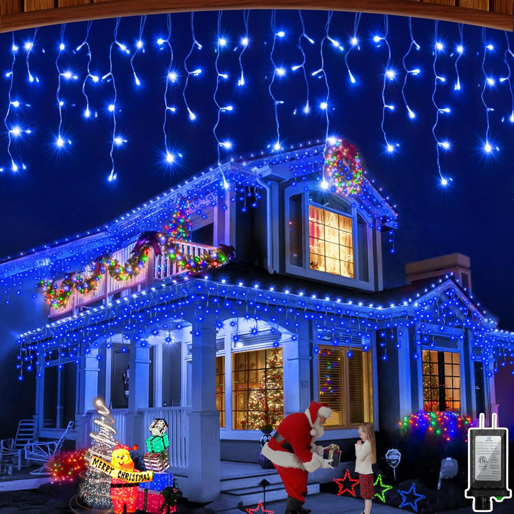132FT 1332 LED Outdoor Christmas Lights - 296 Ice Drops, 12 Pro Modes with Timer Memory & Brightness, Waterproof Hanging Ice String Light for Holiday Wedding Garden Fence House Decor (Blue)