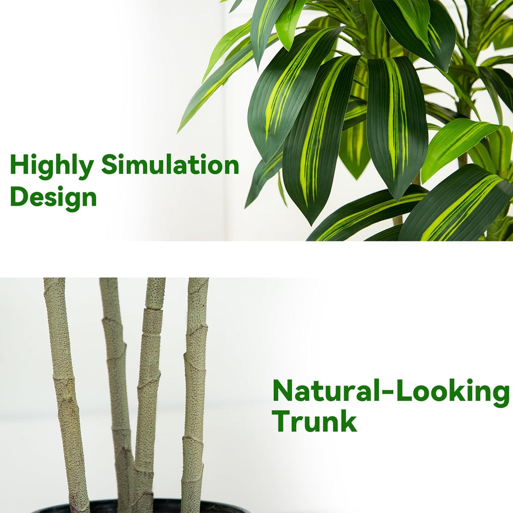 Artificial Dracaena Tree Artificial Silk Tree Faux Tree Fake Tropical Yucca Floor Plant with White Tall Planter (1, White Tall Planter, 5FT)