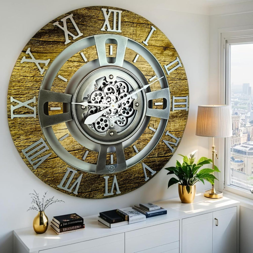 The Gears Clock Real Moving Gear Wall Clock England Line (Gold Antique, 36 inches (90 cm))