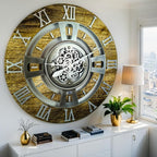 The Gears Clock Real Moving Gear Wall Clock England Line (Gold Antique, 36 inches (90 cm))