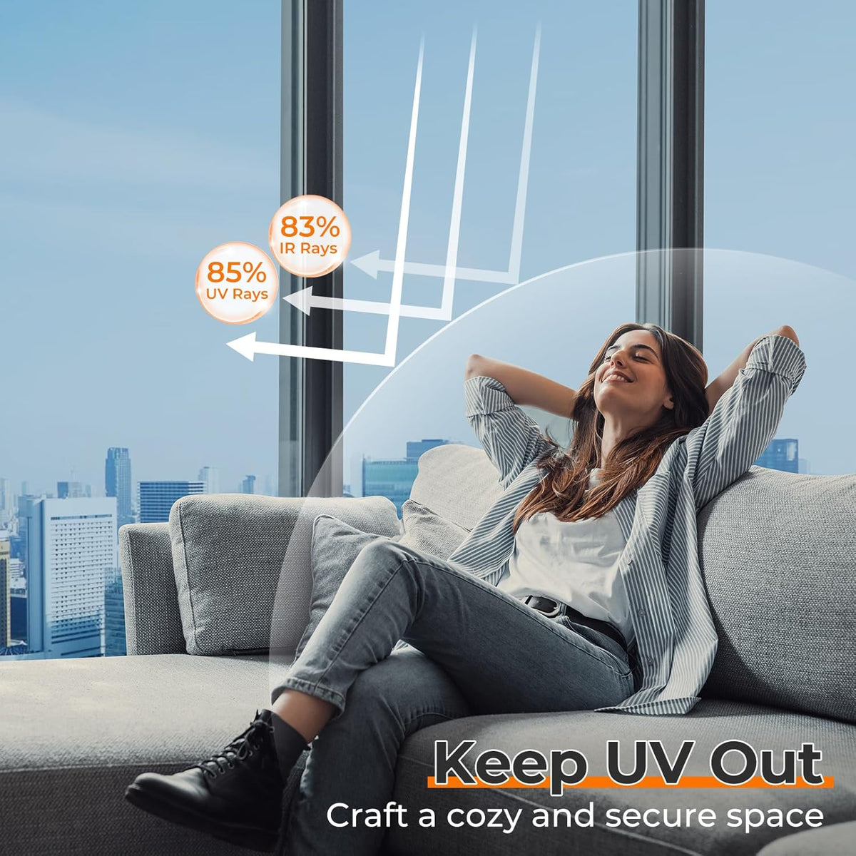 DOWELL Window Privacy Film, One Way Window Tint for Home, Static Cling Anti UV Sun Blocking Reflective Mirror Film, Heat Control See Out Not in Glass Tinting, Silver, 35.4" x 118"