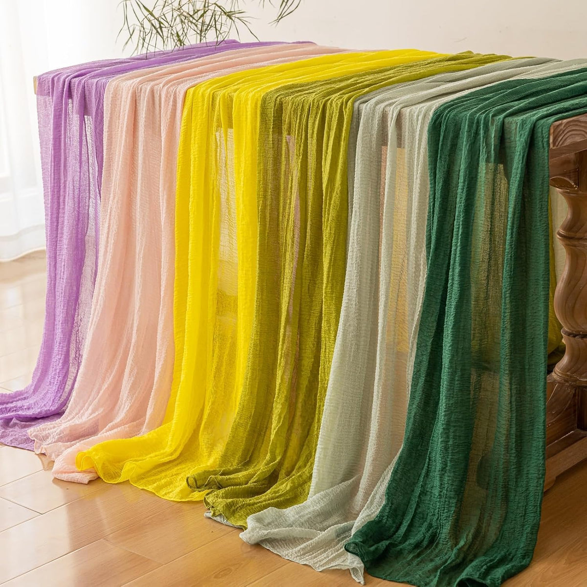 Grey Gauze Rustic Cheesecloth Table Runner 120 Inch 10 FT for Wedding Baby Shower Bridal Shower Birthday Engagement Garden Outdoor Party Long Sheer Boho Decorations
