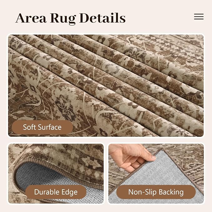 4x6 Ft Area Rugs for Living Room, Soft Non-Slip Machine Washable Rug, Vintage - Image 7