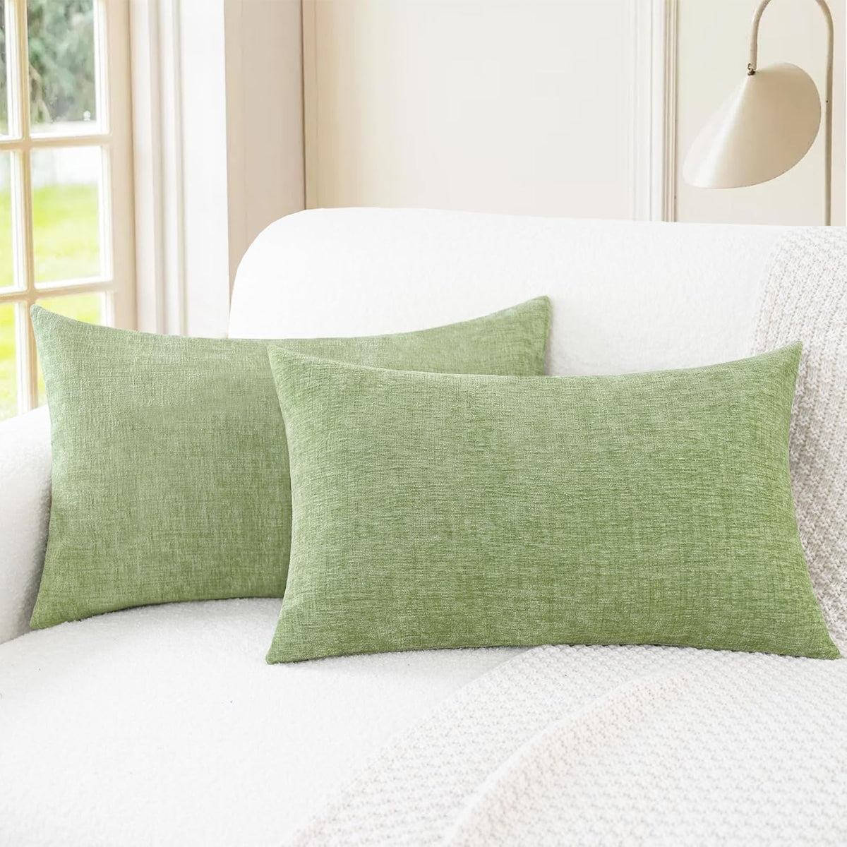 CaliTime Throw Pillow Covers Decorative 16 X 26 Inches Pack of 2 Cozy Chenille Cushion Cases for Couch Sofa Bed Living Room Home Sage Green