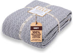 Gold Case Throw Blanket for Bed – 100% Recycled Turkish Cotton Bed Blanket – Decorative Throw Cotton Blankets for Living Room & Bedroom – Retro Grey Woven Queen Blankets – 90x90