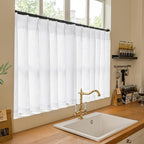 Pleated White Linen Semi Sheer Cafe 30 Inch Curtains 2 Panels | Light Filtering - Image 8