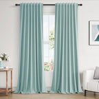 Light Blue 100% Blackout Linen Curtains 96 Inch Length 2 Panels Set by Guken