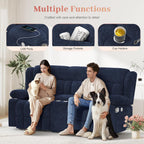 Recliner Sofa Set with 2+1 Pieces, Fabric Manual Pull Tab Reclining Loveseat with Storage Console, Single Recliner Chair for Living Room, RV, Blue