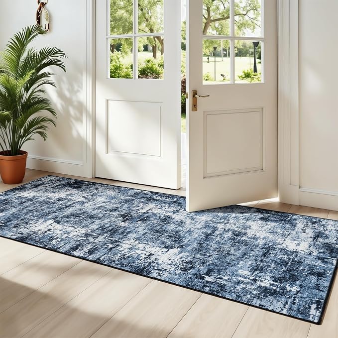 Rugflix 3x6 Runner Rug for Hallway, Washable Navy Blue Kitchen Runners | by RugflixAreaRugs