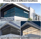Kromapolis One Way Window Privacy Film Reflective Mirror Home Window Tint, Daytime Privacy Heat Control Anti UV Glass Tinting Static Cling (Black-Silver, 35.4 x 157.4 inch)