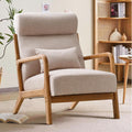 INZOY Mid Century Modern Accent Chair with High Back, Upholstered Living Room Chairs with Waist Cushion, Wood Frame Reading Armchair for Bedroom Sunroom, Beige