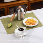 Placemats Set of 12 - Easy Clean Woven Vinyl Placemats for Dining Table, Indoor/Outdoor Place Mats, Washable PVC Table Mats （Pea Green）