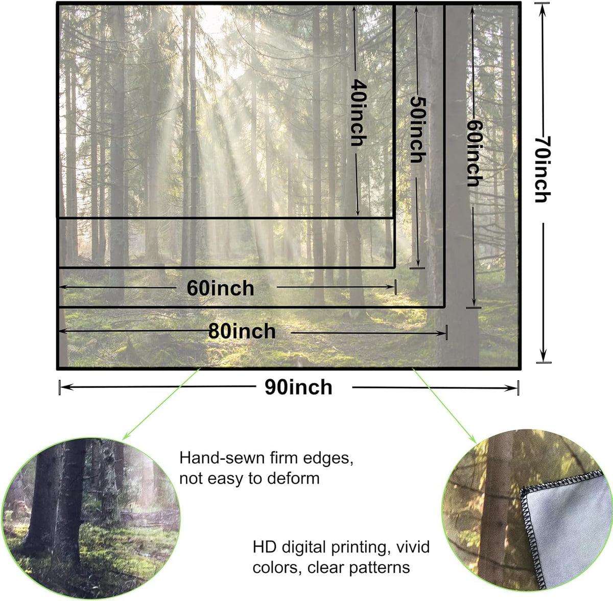 Onivein Forest Tapestry Nature Sunlight Streaming Through Green Trees Wall Hanging for Bedroom Living Room Office Decor 60 x 40 Inches