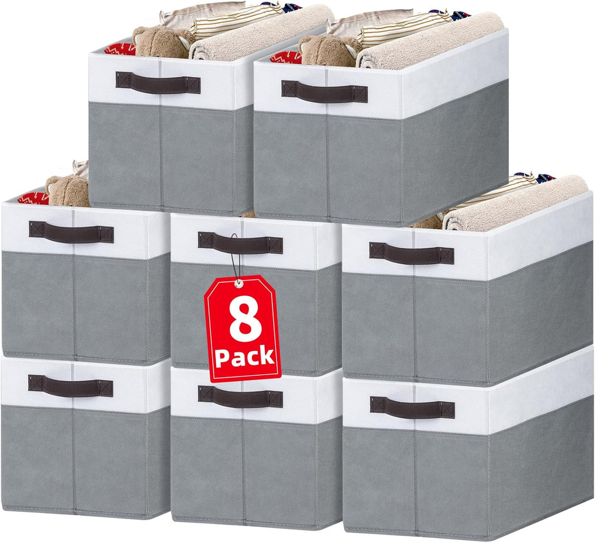 Criusia Large Storage Baskets 8 Pack Versatile Fabric Storage Bins for Closet Cabinet Wardrobe Nursery Pantry | Nursery Organizer Bins for Baby Diaper Toys Clothes | Housewarming Mothers Day Gift