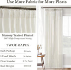 Pleated Linen Cream Light Filter Sheer Boho Curtains 112 Inches Length 50W | - Image 4