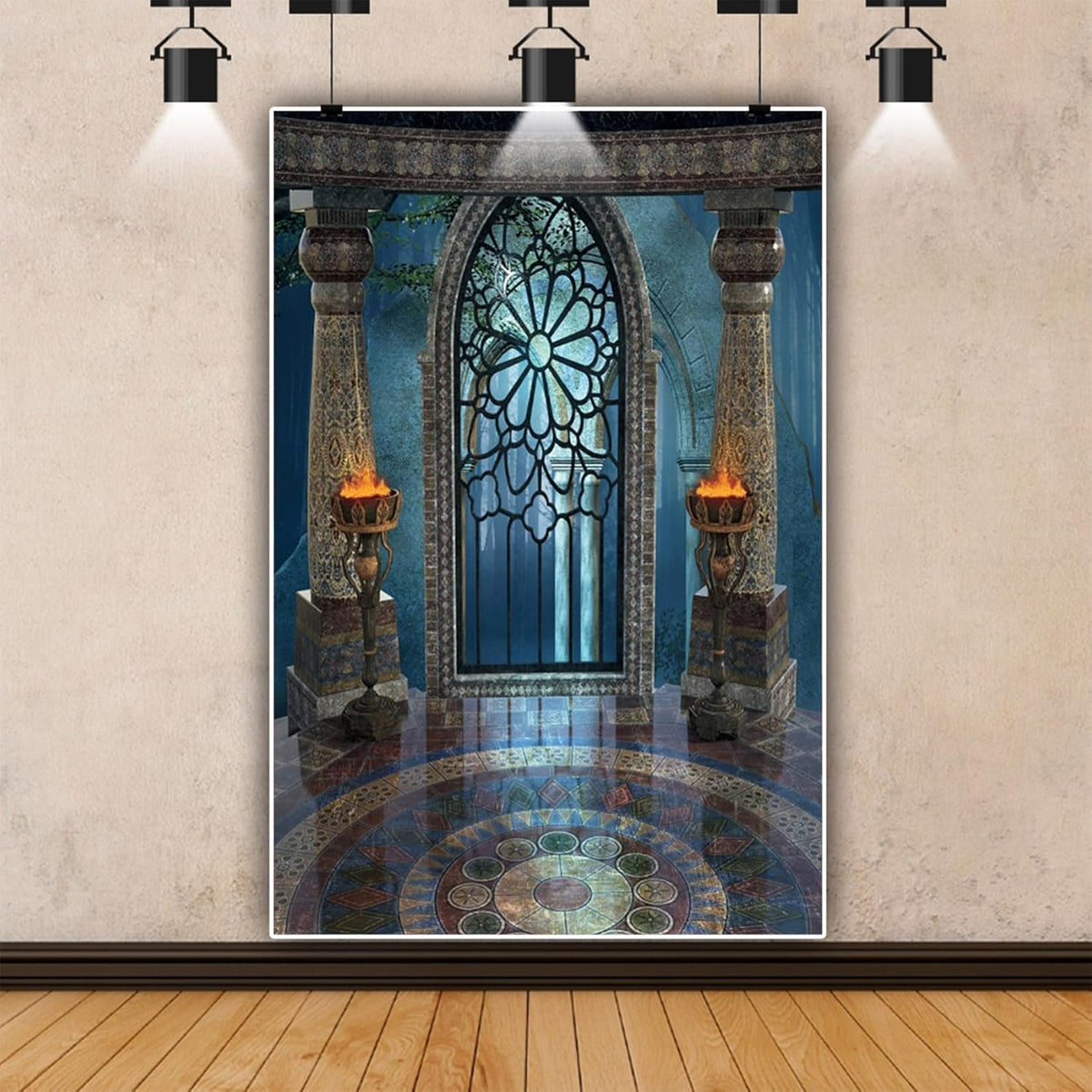 Renaiss 6x9ft Medieval Castle Backdrop for Photoshoot Portrait Pillar Torch Gothic Stone Tower Ancient Old Fortress Interior Photography Background Halloween Party Decor Wallpaper Photo Studio Props