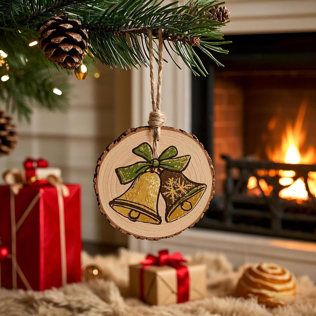 20PCS Pre-Drilled Wood Slices with Holes, 3.2-4 Inch Natural Pine Discs & 8M Hemp Rope, Sanded Smooth DIY Crafts Kit for Christmas Ornaments, Rustic Wedding Decor, Kids Art (20pcs)